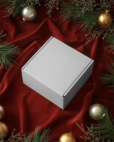 Luxury Christmas Gift Box Mockup With Pine Branches And Decorative Ornaments For Holiday