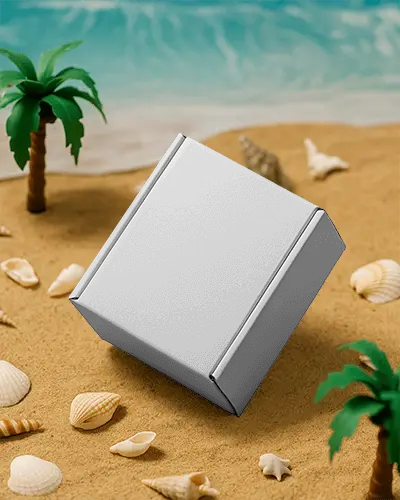 Premium Eco Friendly Packaging Box Mockup On Natural Sandy Beach Setting For Brand Presentation