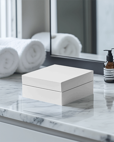 Modern Bathroom White Box Mockup Marble Countertop Folded Towels Clean And Luxurious Aesthetic 073