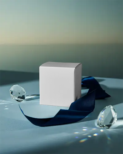 Elegant Gift Box Mockup With Decorative Crystals And Flowing Ribbon Setup