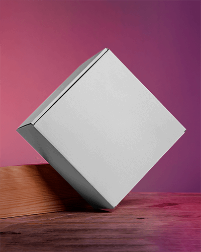 Tilted Box Mockup Vibrant Gradient Background Wooden Surface Modern And Dynamic Display 074