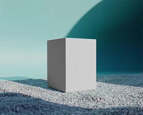 Minimalistic Vertical Rectangle Box Mockup Sitting On Textured Surface With Soft Shadow Play