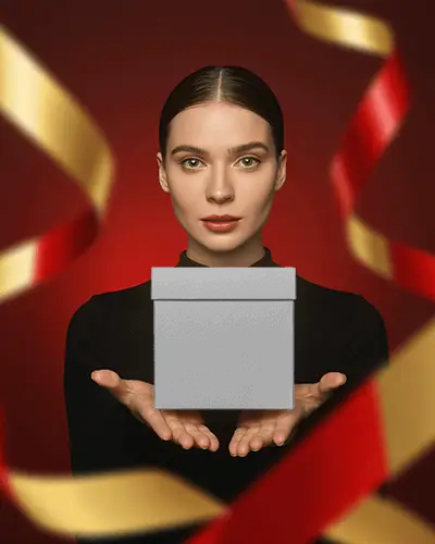 Refined Christmas Presentation Box Mockup Featuring Poised Centered Display And Ornate Ribbon Motion