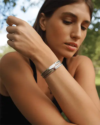 Elegant Silver Bracelet Mockup On Model In Natural Outdoor Setting