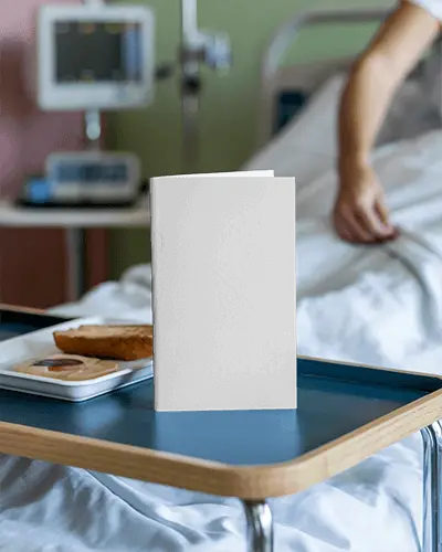 Clinic Patient Bedside Tray With Simple Brochure Mockup For Medical Guides