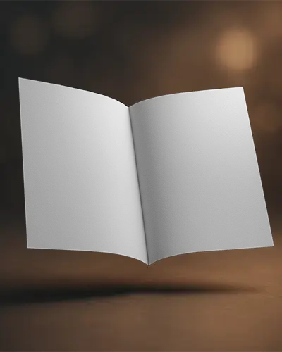 Moody Studio Brochure Mockup Open Midair Soft Spotlight And Dramatic Shadows