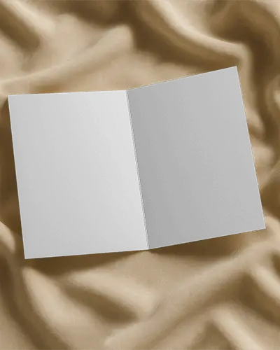 A4 Open Brochure Mockup On Beige Satin Cloth Soft Texture Background Luxury Style Horizontal Layout