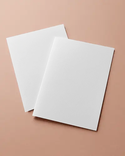 A4 Brochure Mockup Dual Cover Top View On Peach Table Realistic Shadows Minimal Flat Lay Layout