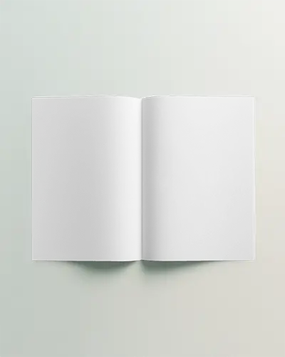 A4 Brochure Mockup Top View Open Spread On Minimal Light Background Soft Shadows Realistic Fold Lines