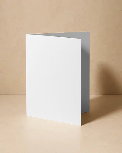 Folded Square Brochure Mockup Upright View On Beige Textured Surface