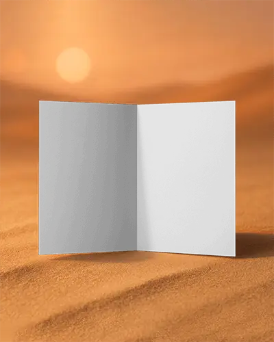 Standing Open Brochure Mockup On Sand Dunes With Sunset Backdrop
