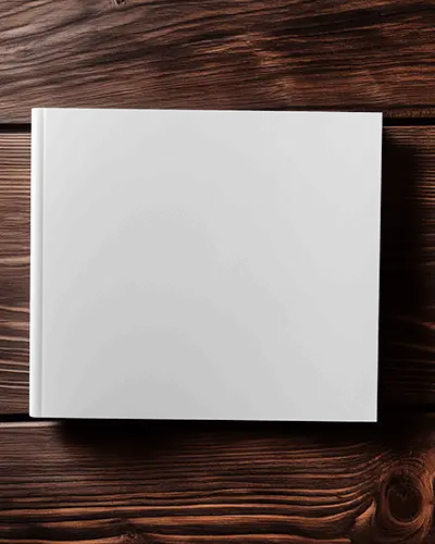 Elegant Flatlay Closed Brochure On Deep Brown Wooden Backdrop