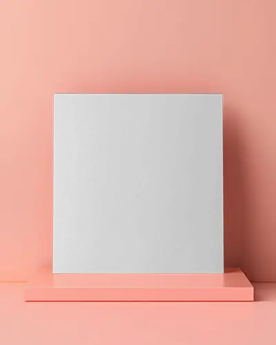 Square Brochure Mockup On Pink Platform Minimalist Setup With Flat Background
