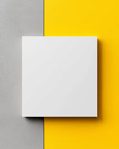 Bold Yellow And Gray Background Brochure Mockup Centered Square Layout Minimalist Modern Style