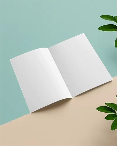 Botanical Duotone Bifold Brochure Mockup Open Angle On Pastel Green And Beige Background With Leaf Elements