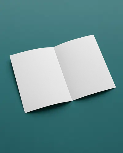 Open Brochure Mockup On Teal Background Minimal Aesthetic Top Angle Flat Paper Layout
