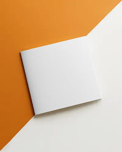 Angled Square Brochure Mockup On Orange And White Background Modern Creative Color Composition