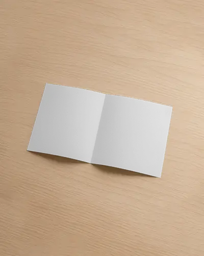 Open  Brochure Mockup On Cream And Blue Textured Background With Balanced Soft Light