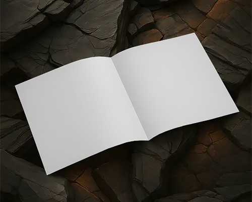 Volcanic Rock Landscape Brochure Mockup Spread Layout With Moody Shadows Bold And Dramatic Setting
