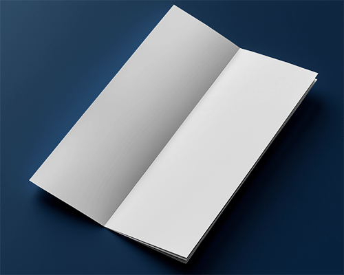 Angled Open Brochure Mockup On Dark Blue Surface With Soft Lighting 022
