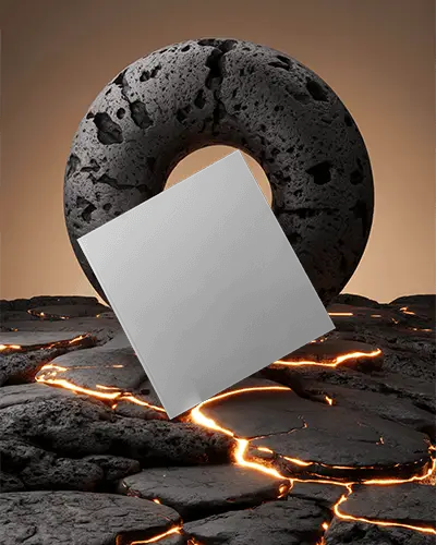Molten Lava Themed Brochure Mockup Angled Display Against Volcanic Ring And Glowing Surface