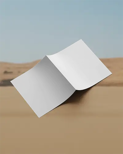 Bi Fold Brochure Mockup Placed On Smooth Sandy Surface Under Clear Natural Light Outdoor Scene Clean Corporate
