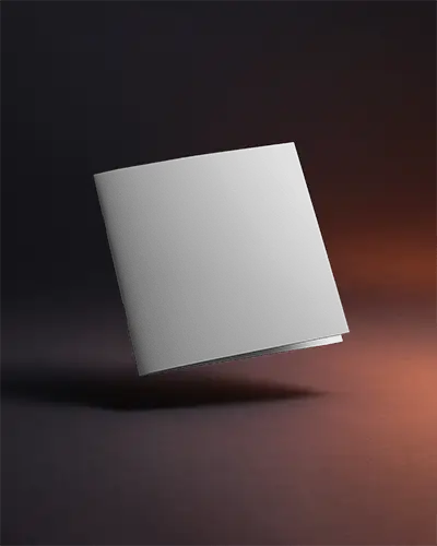 Square Brochure Mockup Tilted On Dark Surface With Warm Gradient Lighting Dramatic Shadow Effect Floating Promotional Scene For Modern Restaurant Or Food Branding