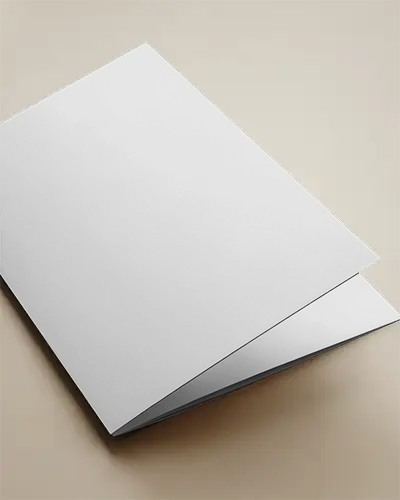 Angled Bifold Brochure Mockup Showing Front Cover On Neutral Background With Subtle Lighting And Folded Edge Visible