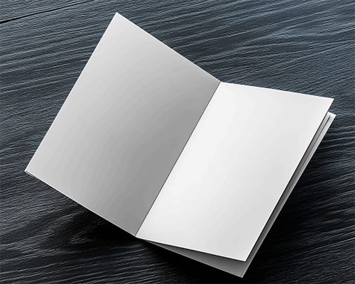 Open Bifold Brochure Mockup On Dark Wooden Textured Surface With Soft Natural Light 028
