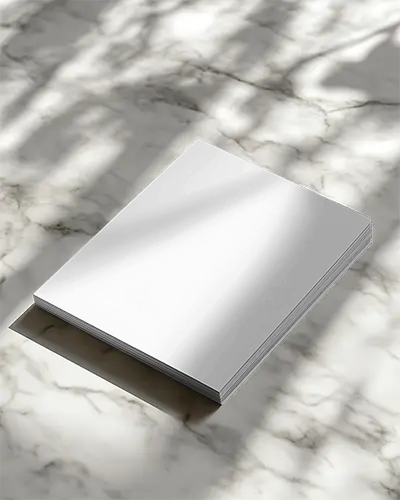 Sunlit Marble Surface Stacked Square Brochure Mockup Top Angle View With Soft Natural Shadows For Clean Elegant Presentation