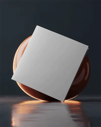 Floating Square Brochure Mockup Against Dark Background With Reflective Floor And Warm Glow Light For Modern Course Promotion Display