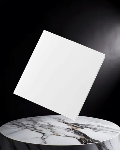 Floating Square Brochure Mockup On Marble Tabletop With Dark Spotlight Background For Hydroponic Event Promotion