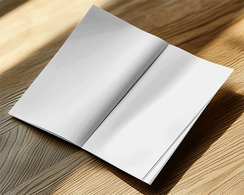 Sunlit Open Brochure Mockup On Textured Wooden Surface With Warm Natural Light And Soft Shadows 031