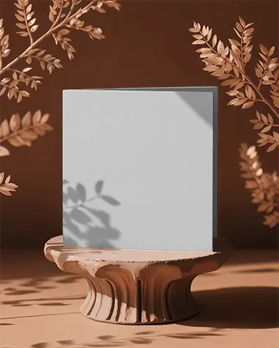 Elegant Square Brochure Mockup On Decorative Pedestal With Nature Inspired Background Shadows 0340