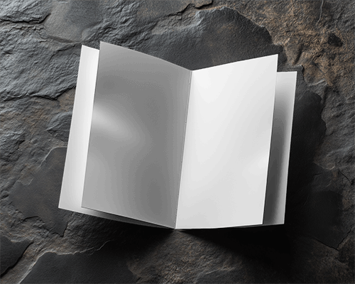 Open Brochure Mockup On Dark Textured Stone Surface With Luxurious And Rugged Aesthetic 037