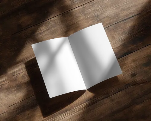 Realistic Brochure Mockup Open Flat Lying On Textured Wooden Surface Photorealistic 0397