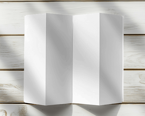 Sunlit Tri Fold Brochure Mockup On Rustic White Wooden Background With Soft Shadows 041