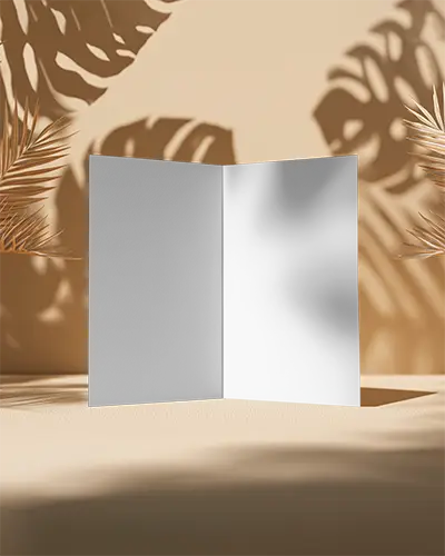 Blank Bifold Brochure Mockup With Natural Leaf Shadows And Desert Background 0416