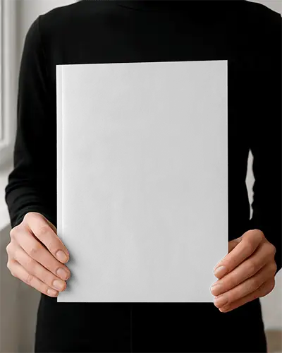 Person Holding Blank Brochure Mockup For Custom Print Design Display Showcase