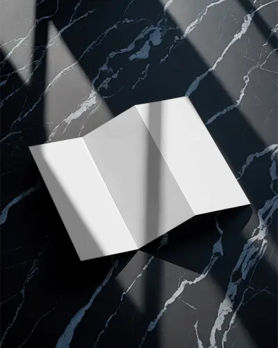 Modern Trifold Brochure Mockup On Marble Surface With Natural Light Shadow Play