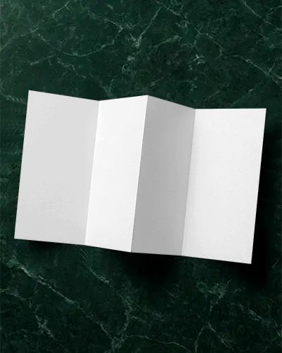 High Quality Four Panel Folded Brochure Mockup On Marble Surface For Creatives