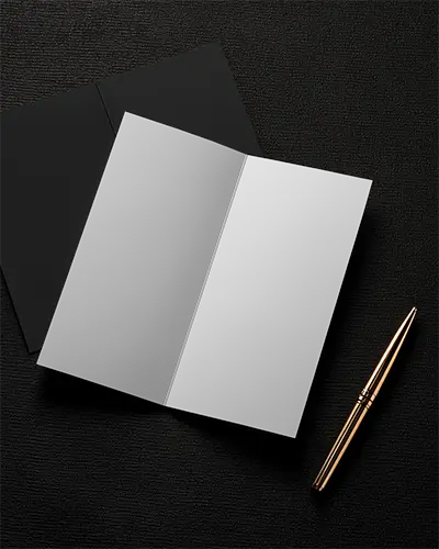 Elegant Clean Brochure Mockup Showcasing Modern Folded Print Layout With Metallic Pen