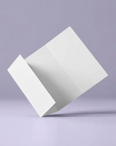 Minimal Tilted Trifold Brochure Mockup On Soft Purple Surface With Clean Modern Lighting