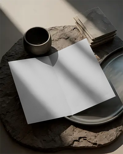 Elegant Minimalist Brochure Mockup Flat Lay On Natural Textured Surface For Design Presentation