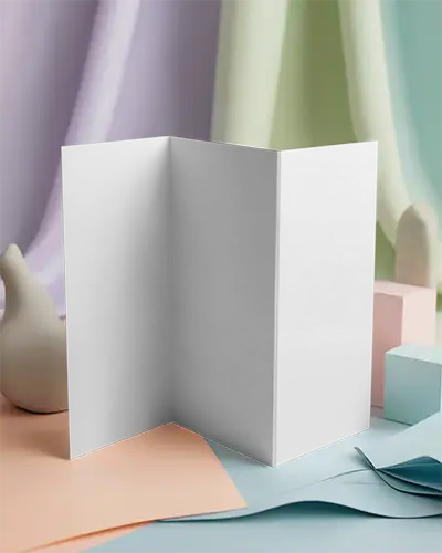 Tri Fold Brochure Mockup Standing On Abstract Background For Marketing Materials