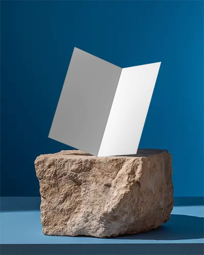 Elegant Folded Brochure Mockup Floating Above Natural Stone Textured Surface Background