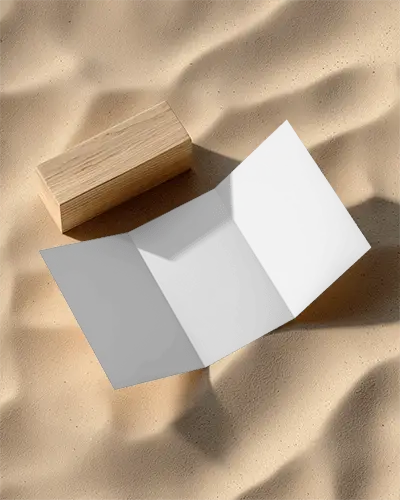 Minimalistic Tri Fold Brochure Mockup On Textured Sand Background For Design Presentations