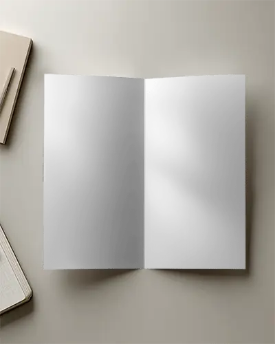 Clean Open Brochure Mockup With Flat Lay Office Supplies For Branding Presentations