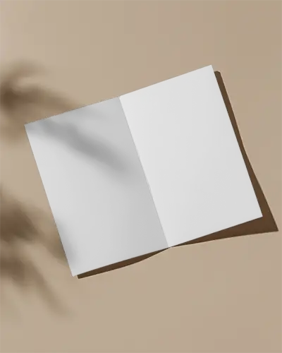 Blank Open Brochure Mockup On Minimalist Background With Natural Light Shadow Effect