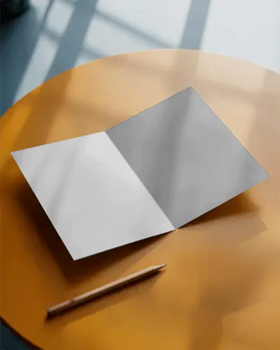 Sunlit Round Table Brochure Mockup Open Fold Layout With Soft Window Shadows And Clean Modern Style